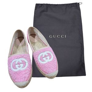 Gucci Monogram Espadrilles Terry Cotton Pink 41/US11 Loafers Preppy Coastal EUC